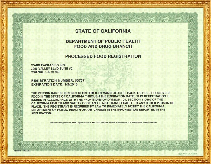 Chứng nhận tiêu chuẩn của nhà sản xuất của California - Mỹ